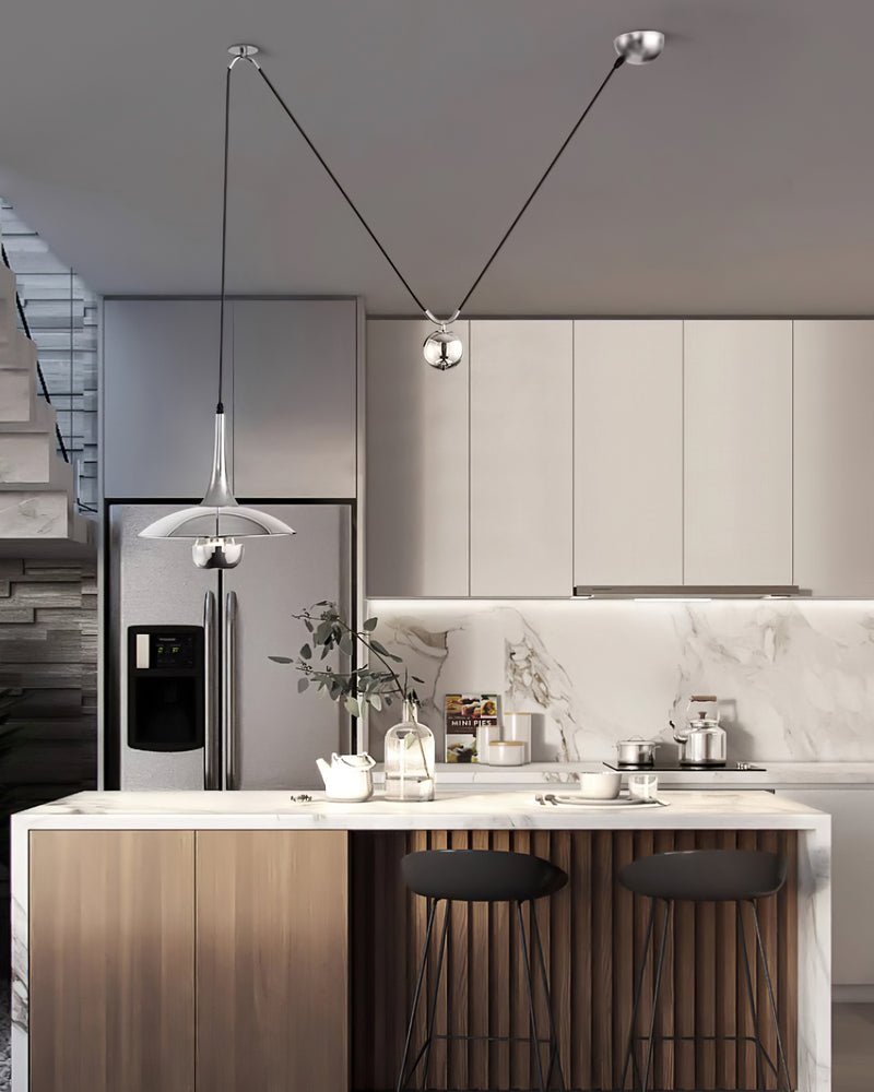 Industrial Counterweight Pendant Lamp, Adjustable Metal Pendant Light In Chrome Or Gold