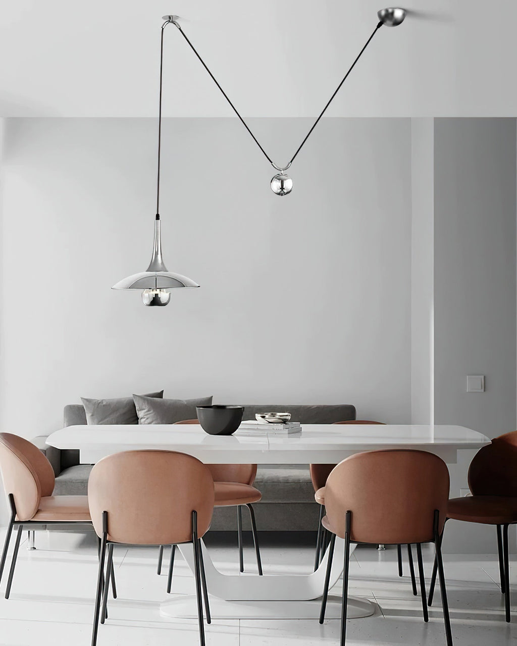 Industrial Counterweight Pendant Lamp, Adjustable Metal Pendant Light In Chrome Or Gold