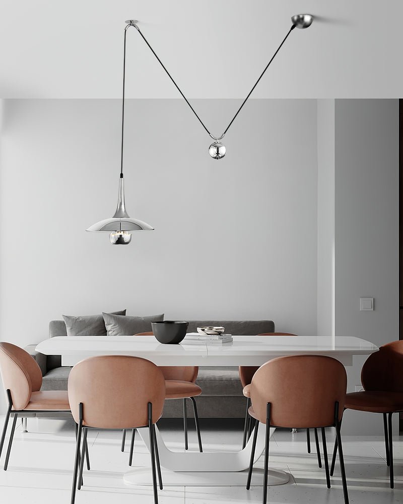Industrial Counterweight Pendant Lamp, Adjustable Metal Pendant Light In Chrome Or Gold