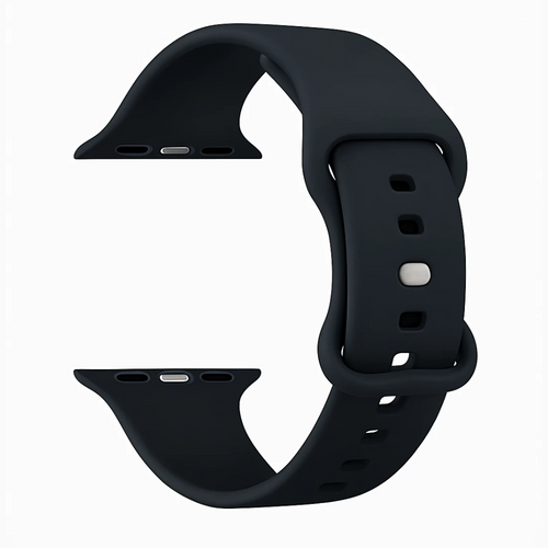 Κλασικό μαύρο λουράκι Apple Watch από σιλικόνη — σχεδιασμός με διπλή θηλιά και κουμπί πίεσης