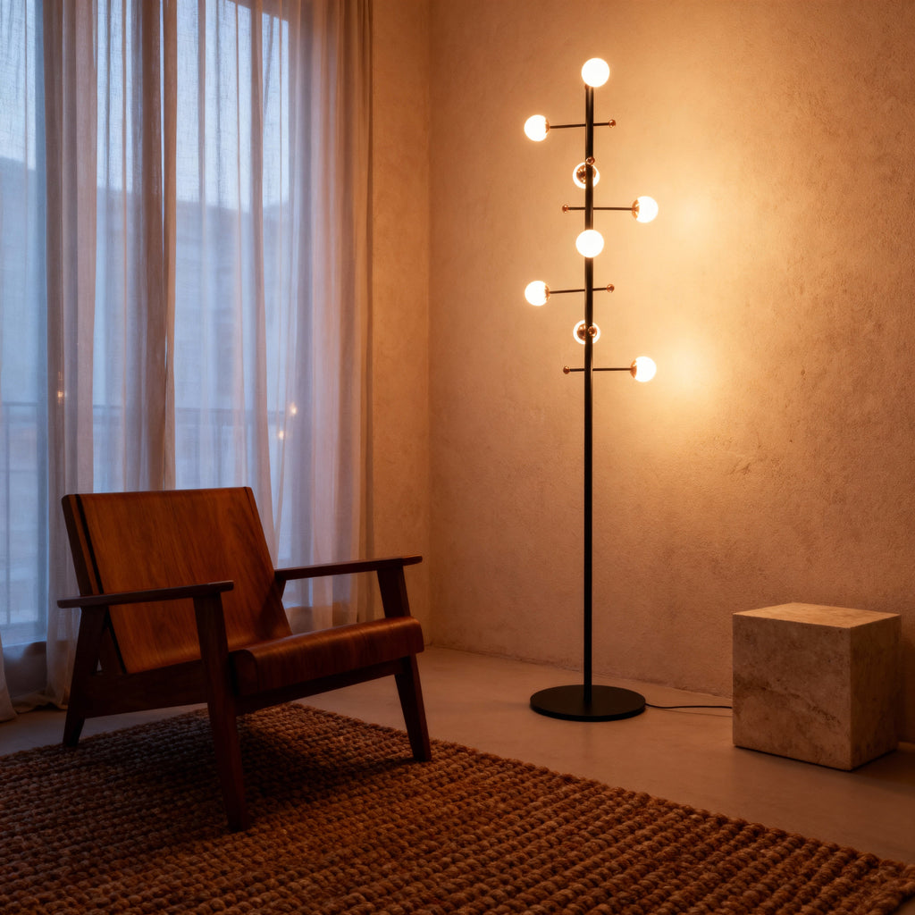AuraLume Modern Dimmable Iron Floor Lamp With Opal Glass Globes Elegant Home Lighting Fixture