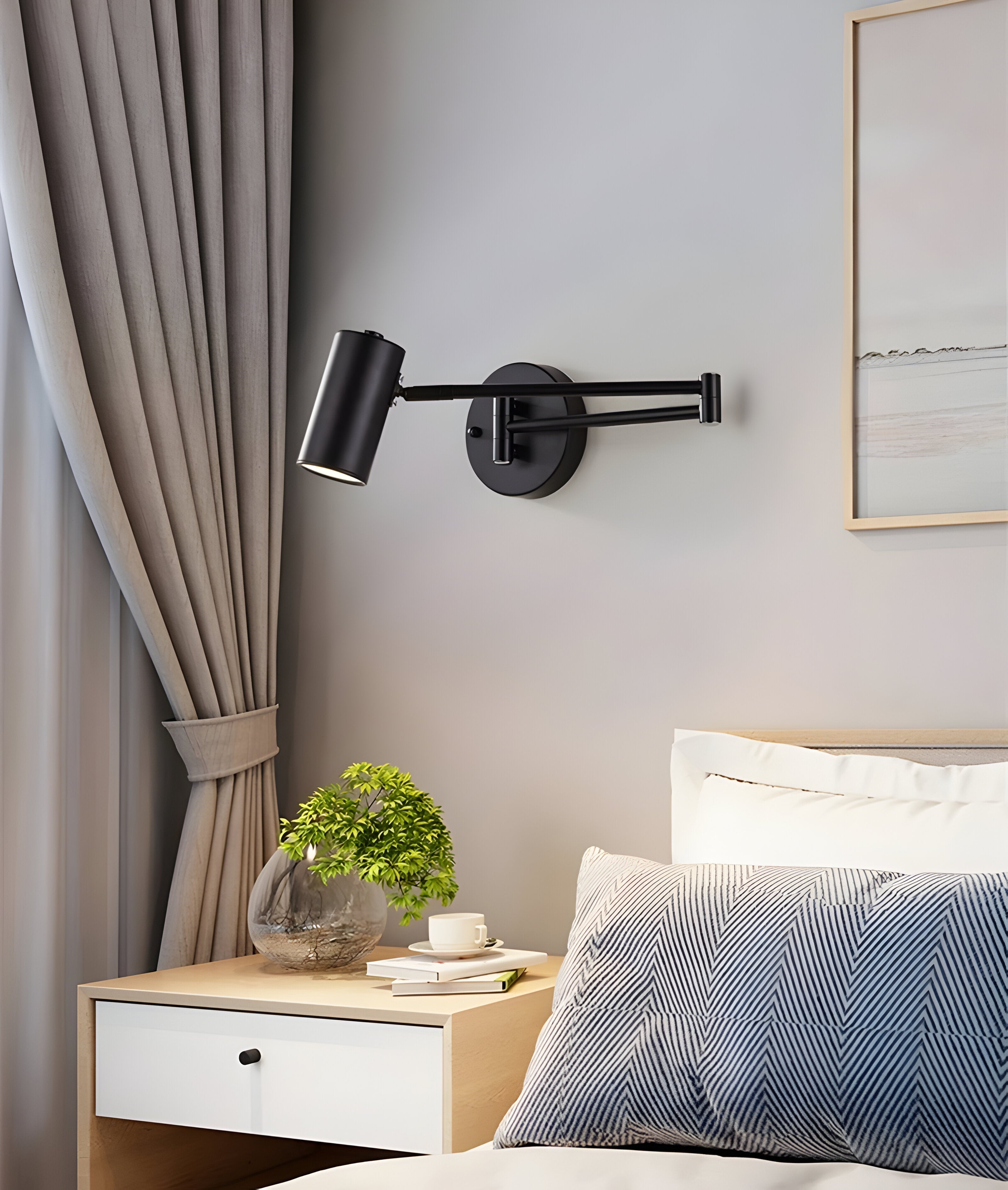 Nastavitelná otočná nástěnná lampa s ramenem, kovová, zlatá nebo černá, do ložnice a obývacího pokoje
