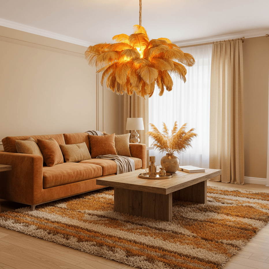 56 Hand-Colored Ostrich Feather Chandelier With Brass Fitting Gold And Silver