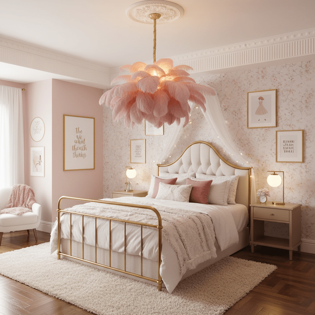 56 Hand-Colored Ostrich Feather Chandelier With Brass Fitting Gold And Silver