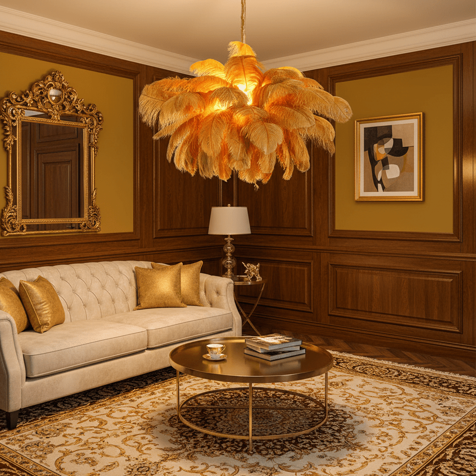 56 Hand-Colored Ostrich Feather Chandelier With Brass Fitting Gold And Silver