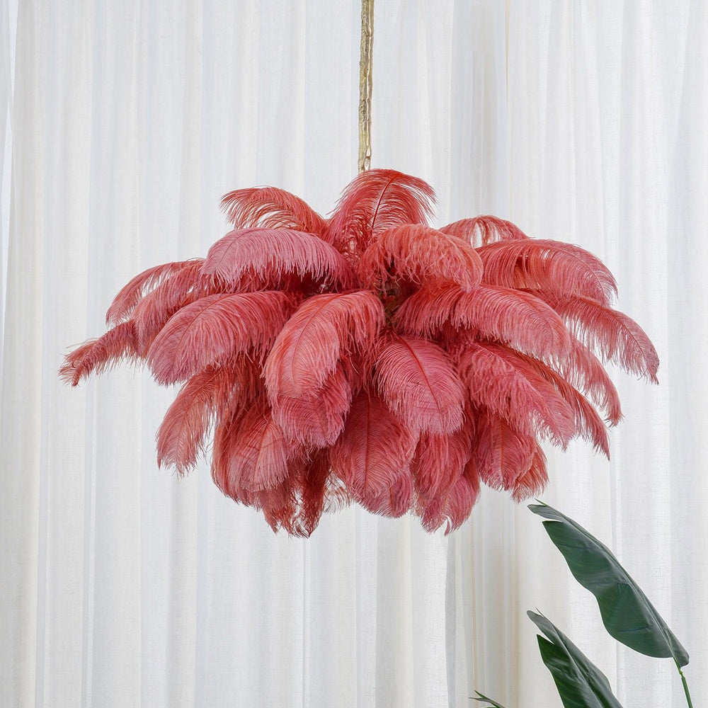 56 Hand-Colored Ostrich Feather Chandelier With Brass Fitting Gold And Silver