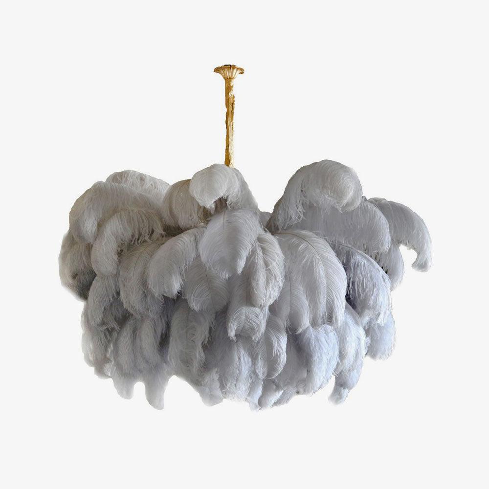 56 Hand-Colored Ostrich Feather Chandelier With Brass Fitting Gold And Silver