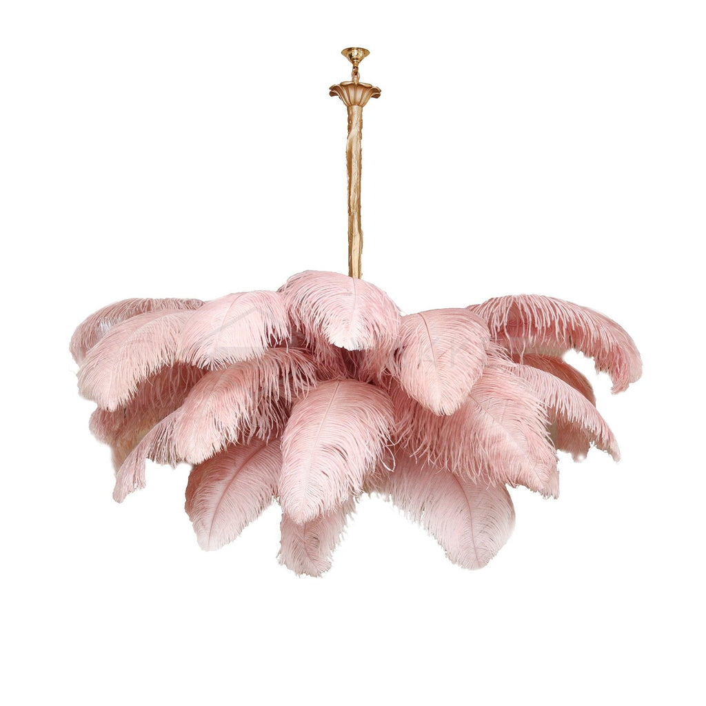 56 Hand-Colored Ostrich Feather Chandelier With Brass Fitting Gold And Silver