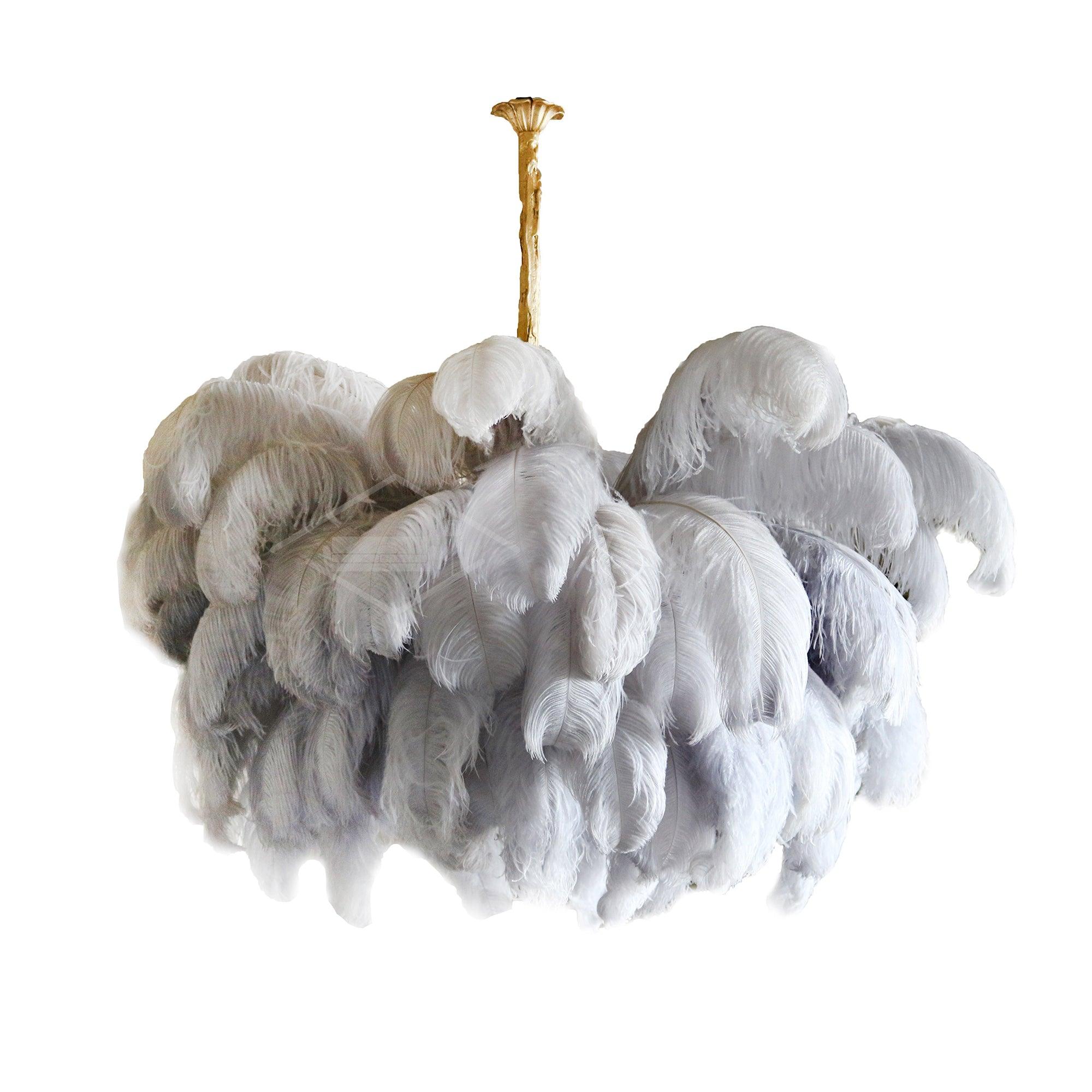 56 Hand-Colored Ostrich Feather Chandelier With Brass Fitting Gold And Silver