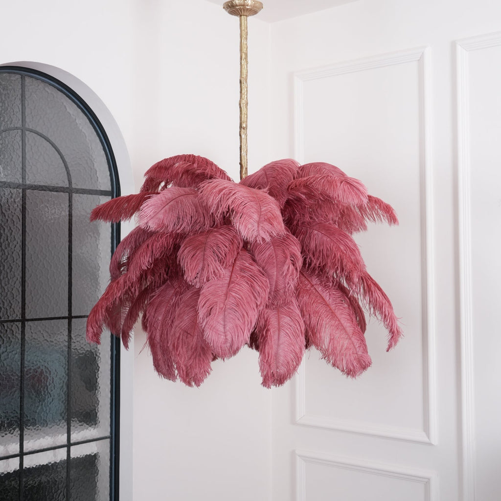56 Hand-Colored Ostrich Feather Chandelier With Brass Fitting Gold And Silver