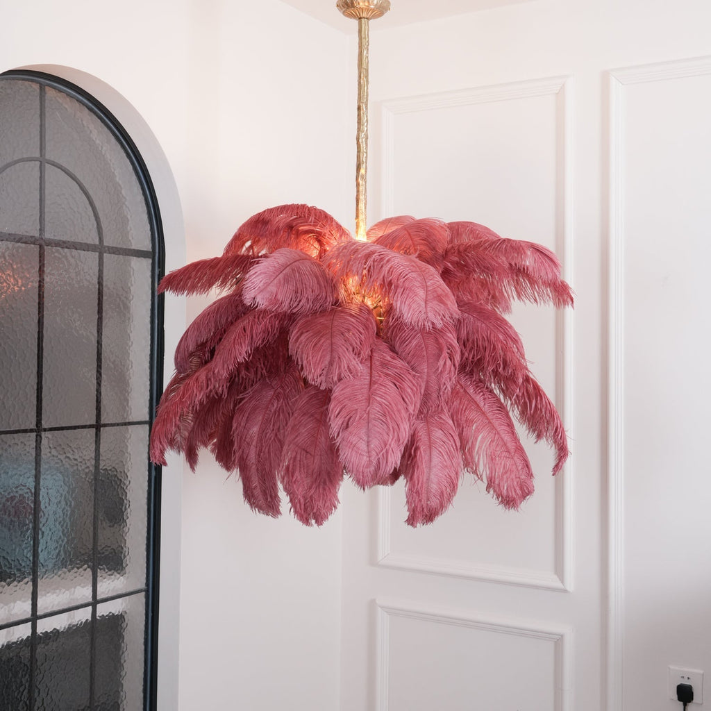 56 Hand-Colored Ostrich Feather Chandelier With Brass Fitting Gold And Silver