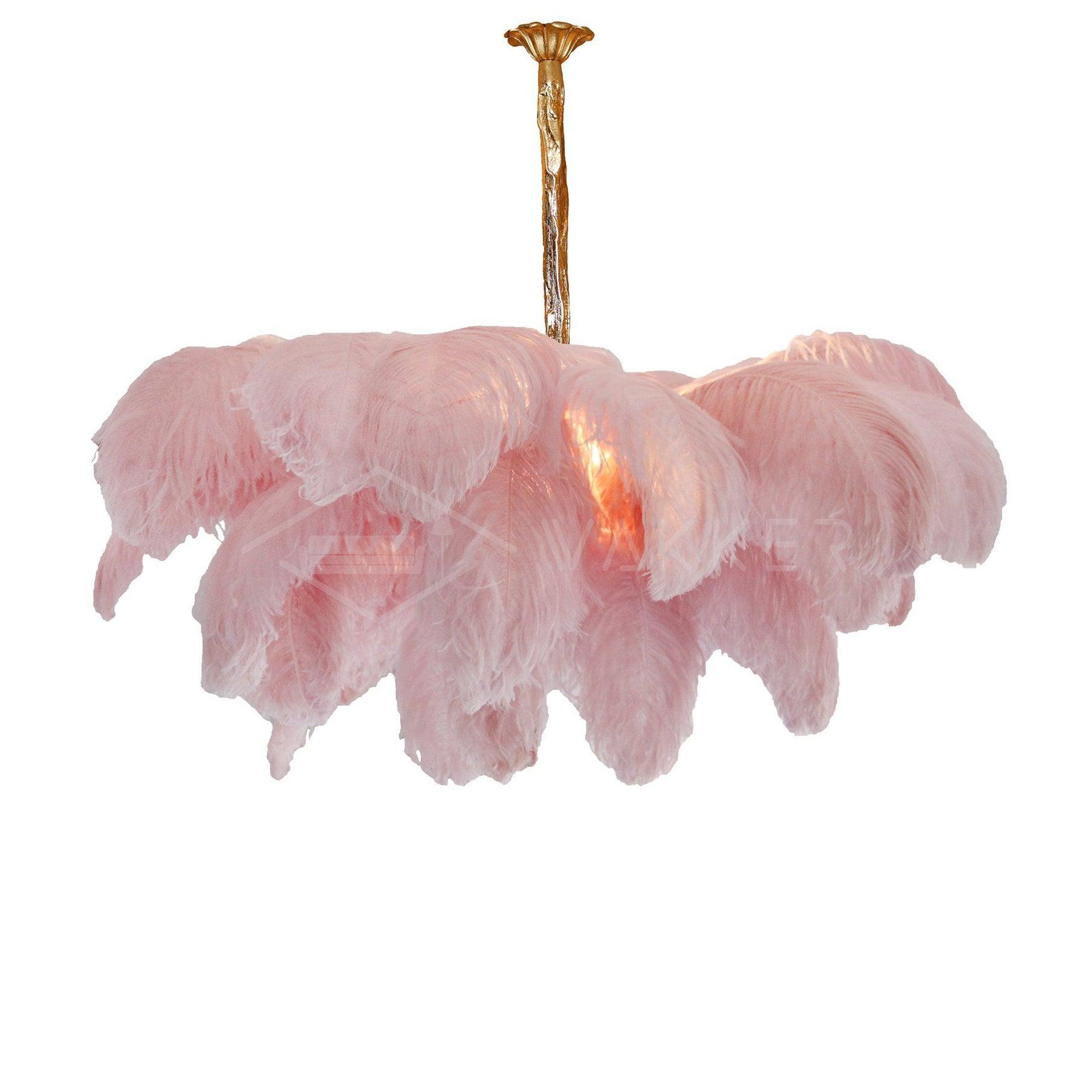 56 Hand-Colored Ostrich Feather Chandelier With Brass Fitting Gold And Silver