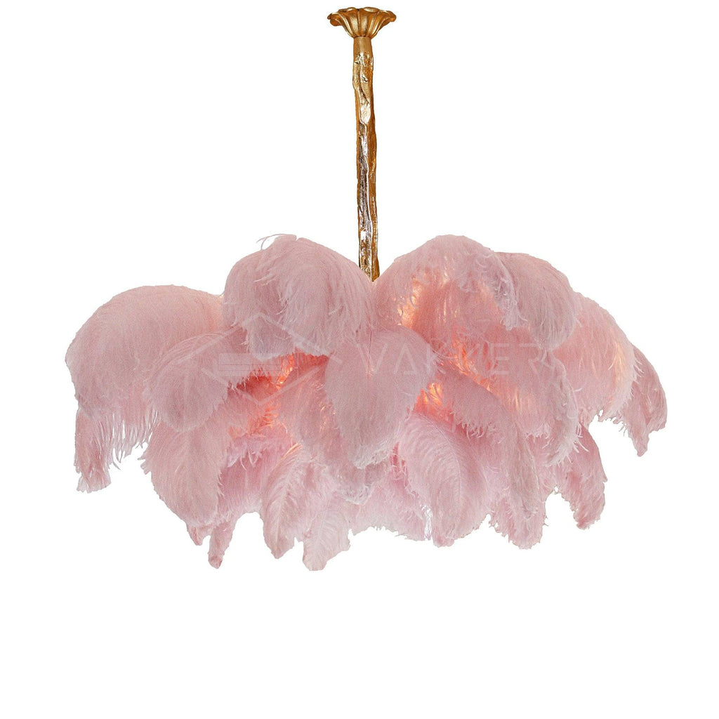 56 Hand-Colored Ostrich Feather Chandelier With Brass Fitting Gold And Silver