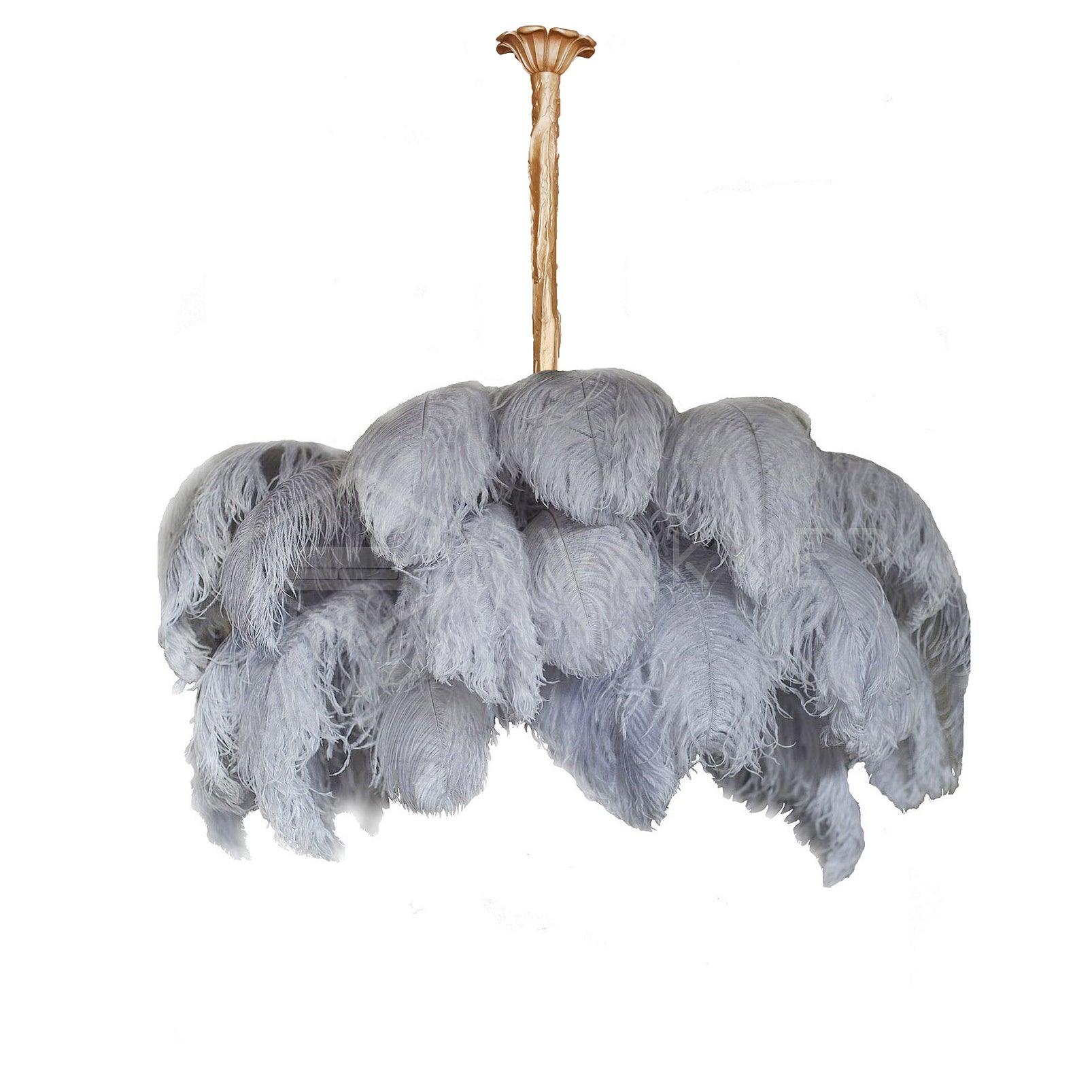 56 Hand-Colored Ostrich Feather Chandelier With Brass Fitting Gold And Silver