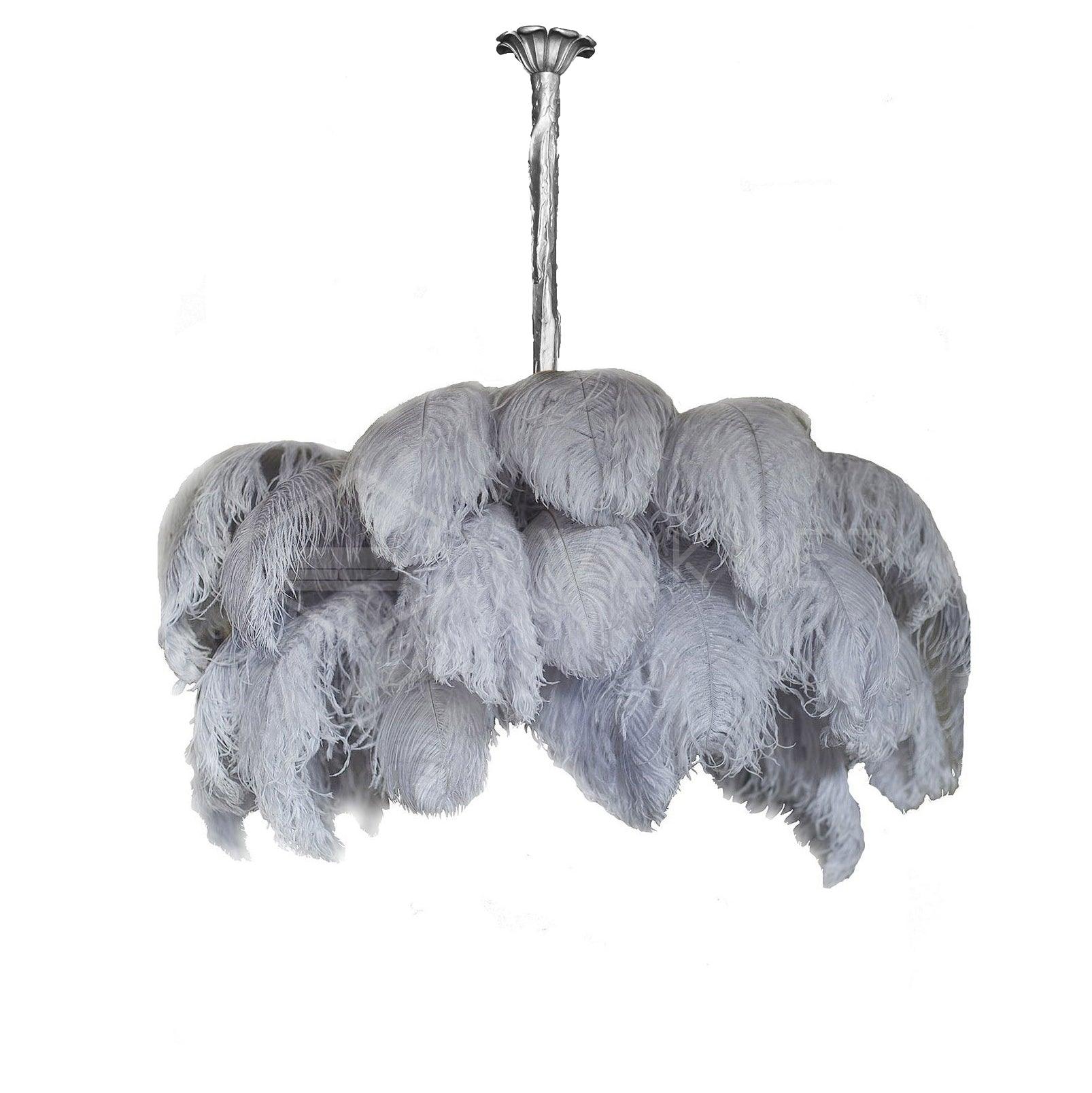 56 Hand-Colored Ostrich Feather Chandelier With Brass Fitting Gold And Silver
