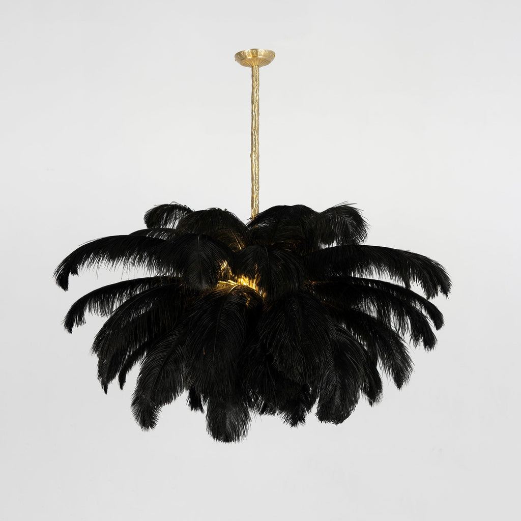 56 Hand-Colored Ostrich Feather Chandelier With Brass Fitting Gold And Silver