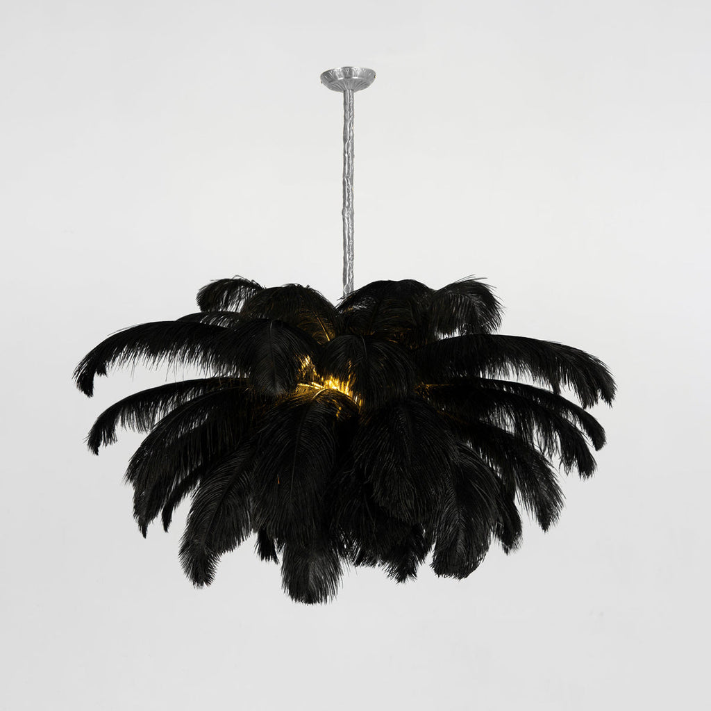 56 Hand-Colored Ostrich Feather Chandelier With Brass Fitting Gold And Silver
