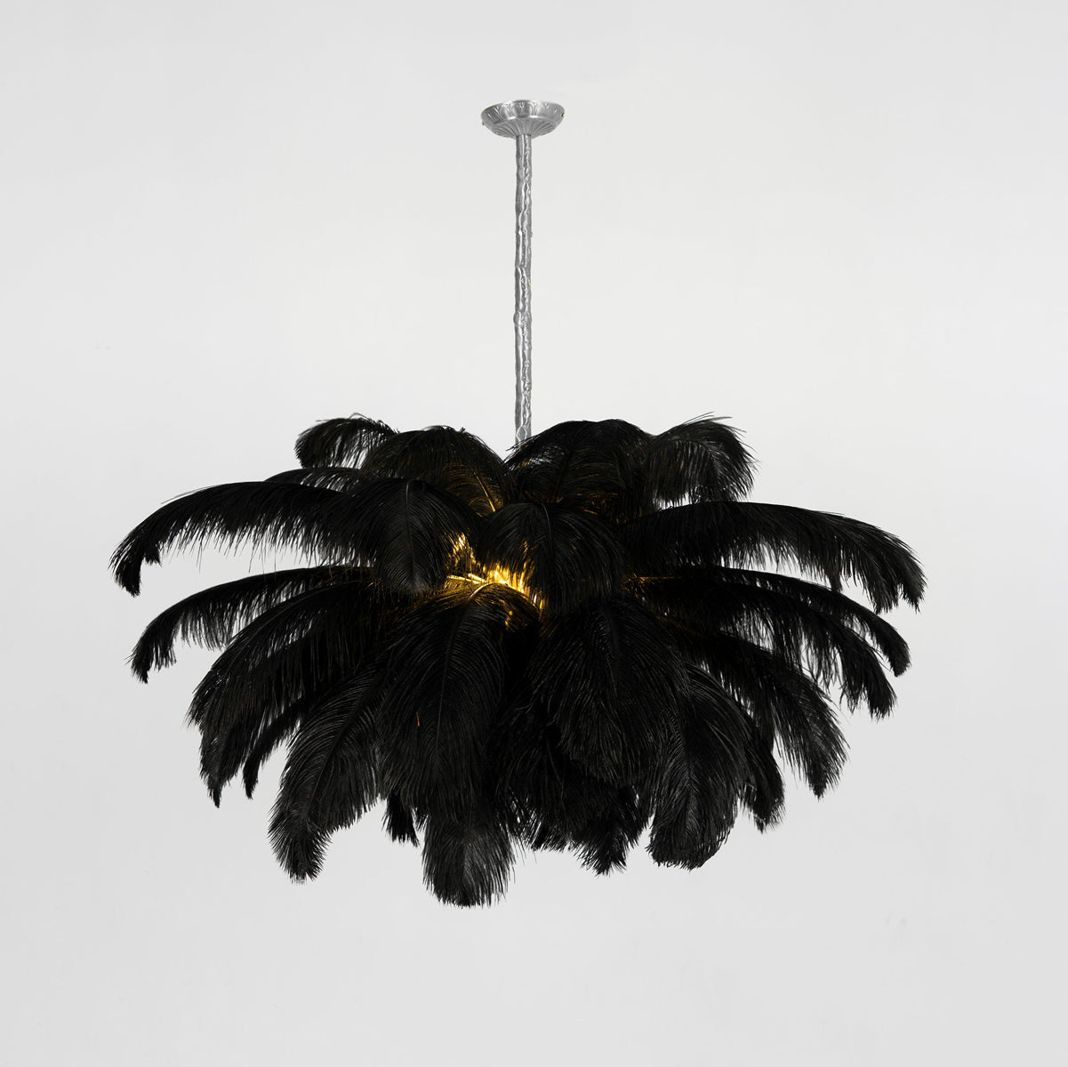 56 Hand-Colored Ostrich Feather Chandelier With Brass Fitting Gold And Silver