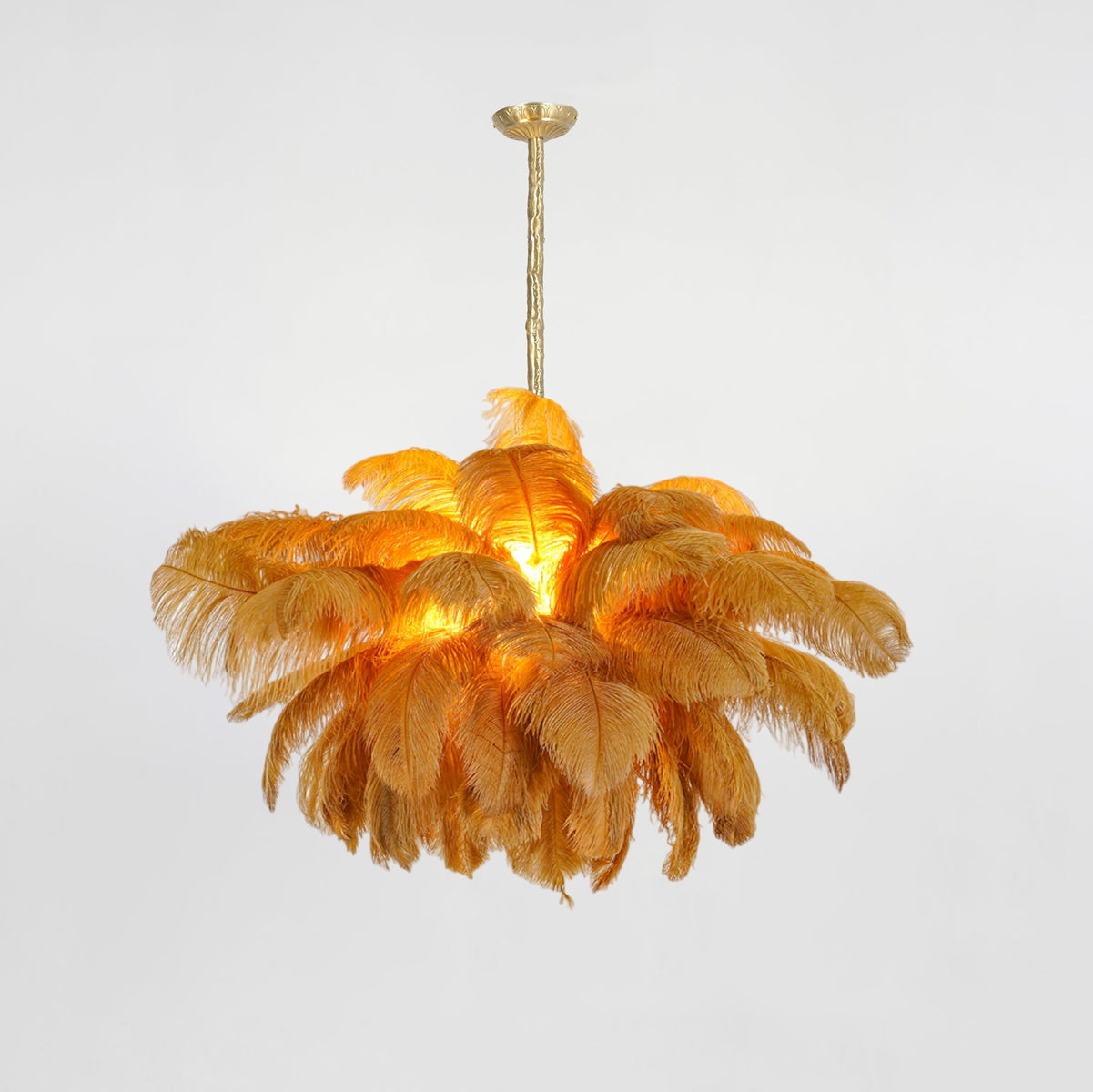 56 Hand-Colored Ostrich Feather Chandelier With Brass Fitting Gold And Silver
