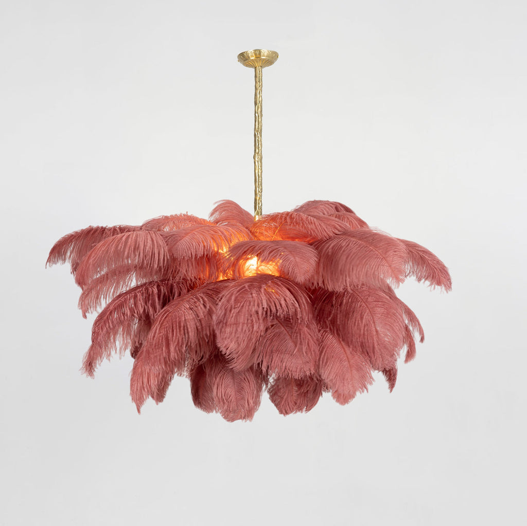 56 Hand-Colored Ostrich Feather Chandelier With Brass Fitting Gold And Silver
