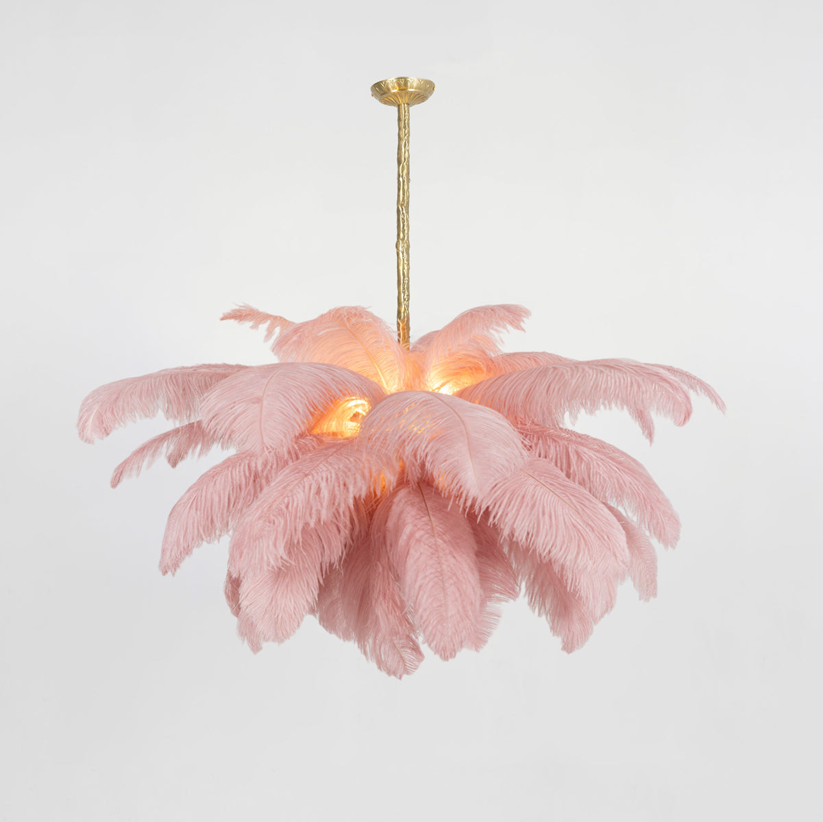 56 Hand-Colored Ostrich Feather Chandelier With Brass Fitting Gold And Silver