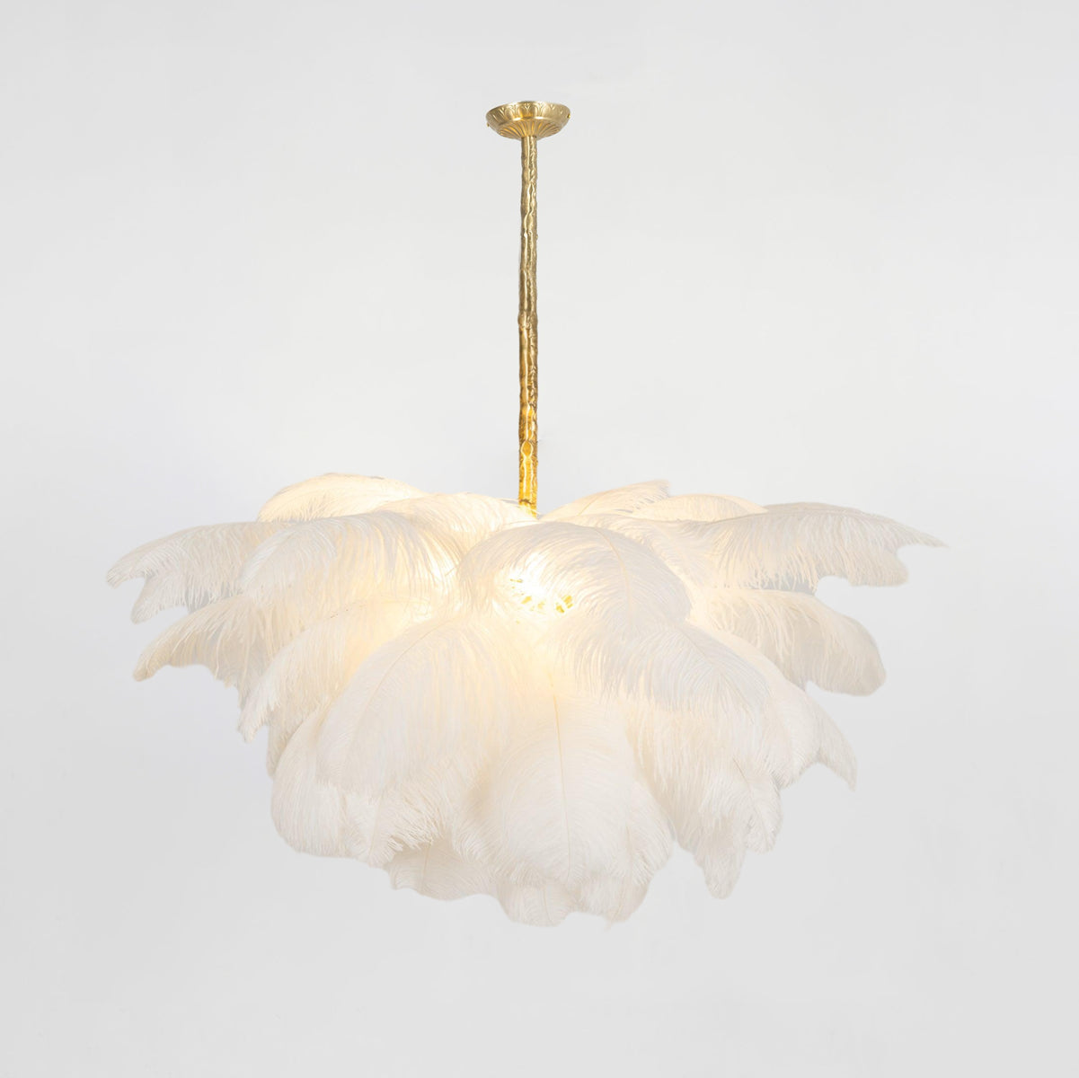 56 Hand-Colored Ostrich Feather Chandelier With Brass Fitting Gold And Silver