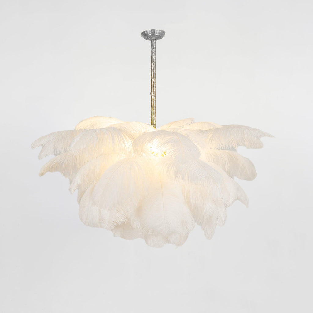 56 Hand-Colored Ostrich Feather Chandelier With Brass Fitting Gold And Silver