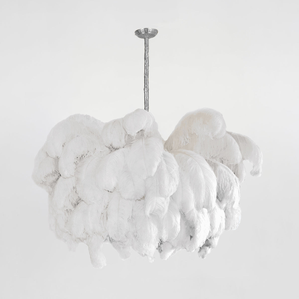 56 Hand-Colored Ostrich Feather Chandelier With Brass Fitting Gold And Silver