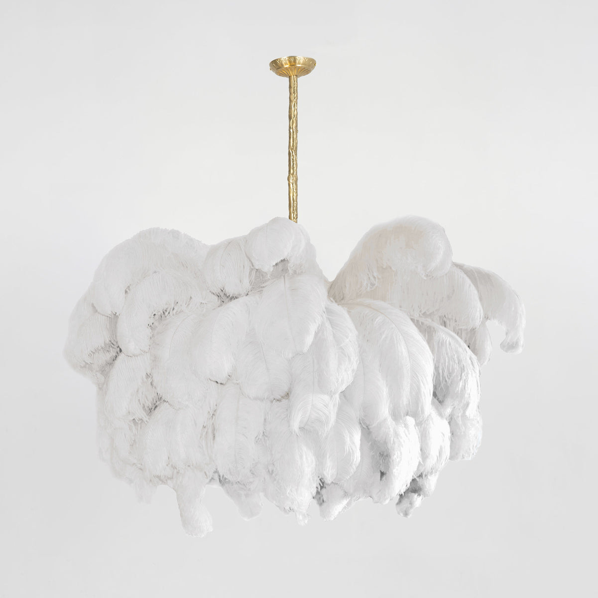 56 Hand-Colored Ostrich Feather Chandelier With Brass Fitting Gold And Silver