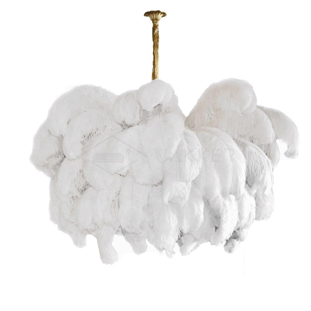 56 Hand-Colored Ostrich Feather Chandelier With Brass Fitting Gold And Silver