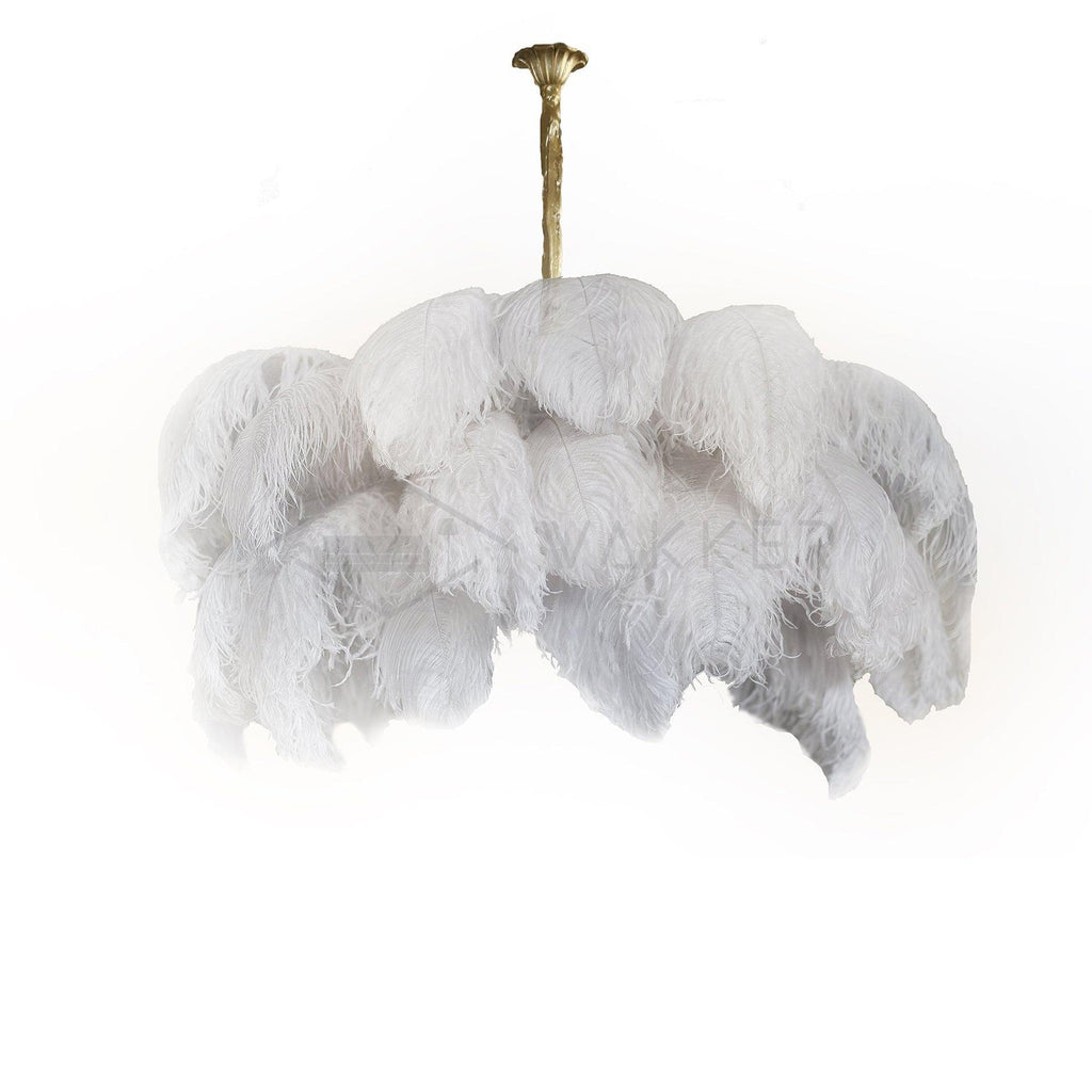 56 Hand-Colored Ostrich Feather Chandelier With Brass Fitting Gold And Silver
