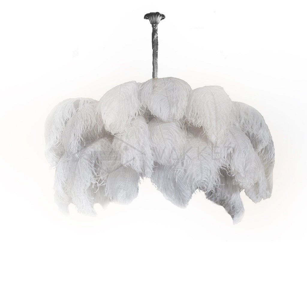 56 Hand-Colored Ostrich Feather Chandelier With Brass Fitting Gold And Silver