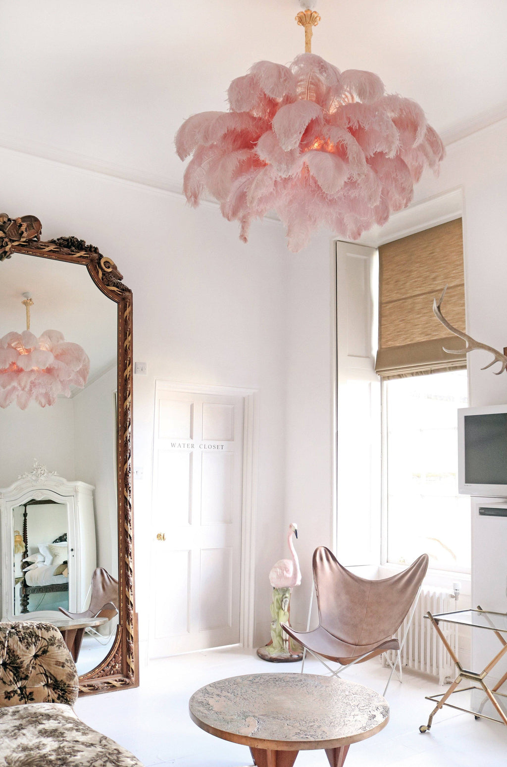 56 Hand-Colored Ostrich Feather Chandelier With Brass Fitting Gold And Silver