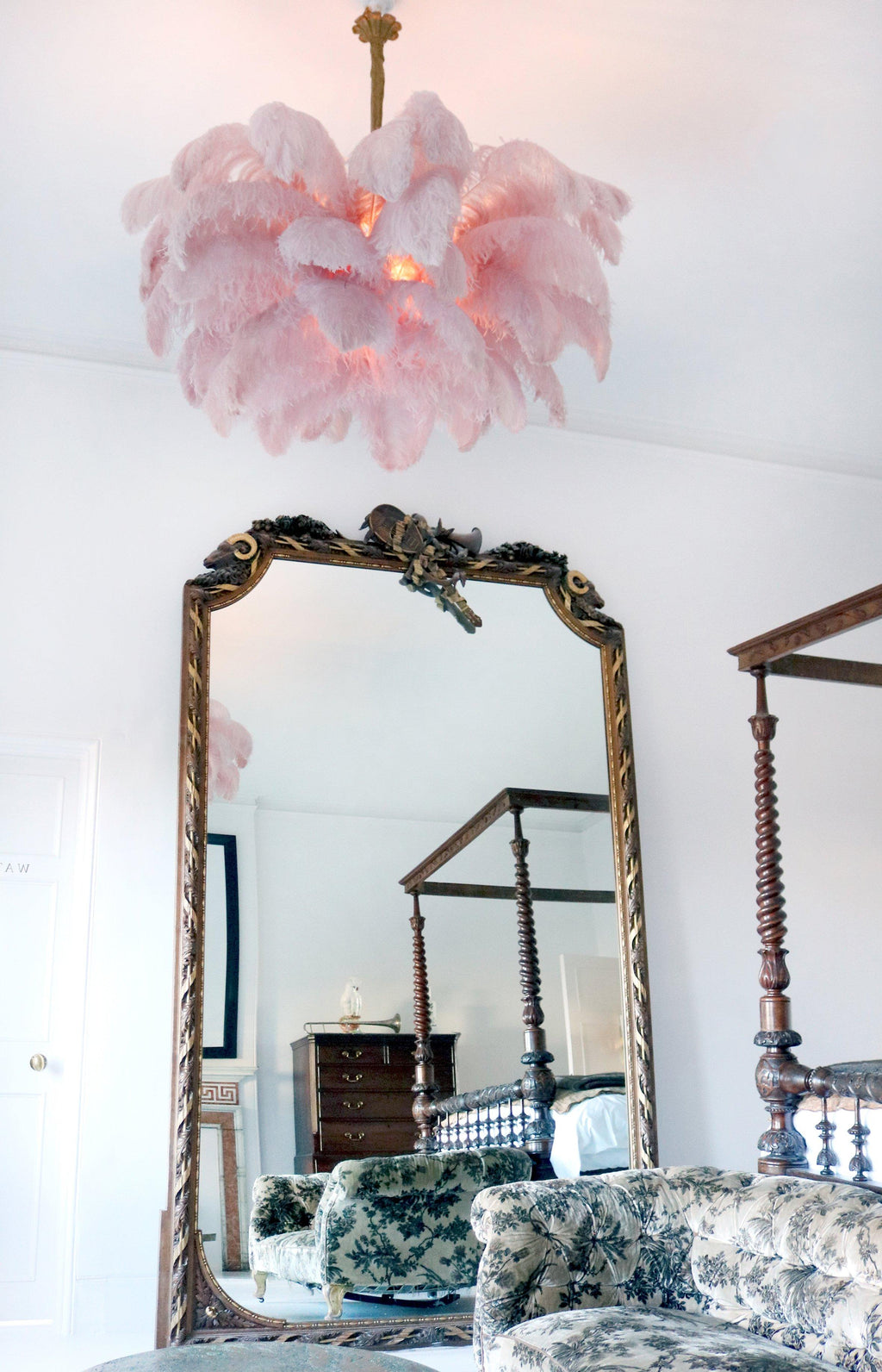 56 Hand-Colored Ostrich Feather Chandelier With Brass Fitting Gold And Silver