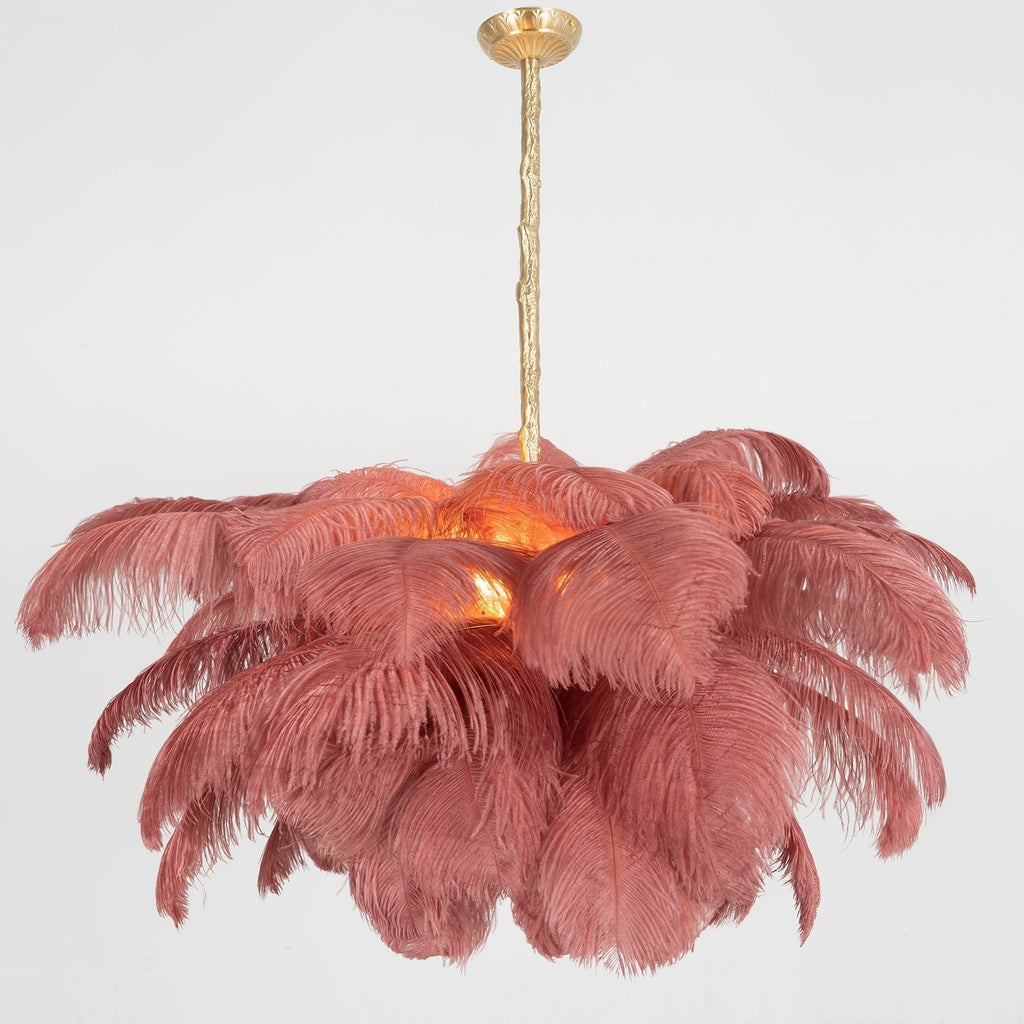 56 Hand-Colored Ostrich Feather Chandelier With Brass Fitting Gold And Silver
