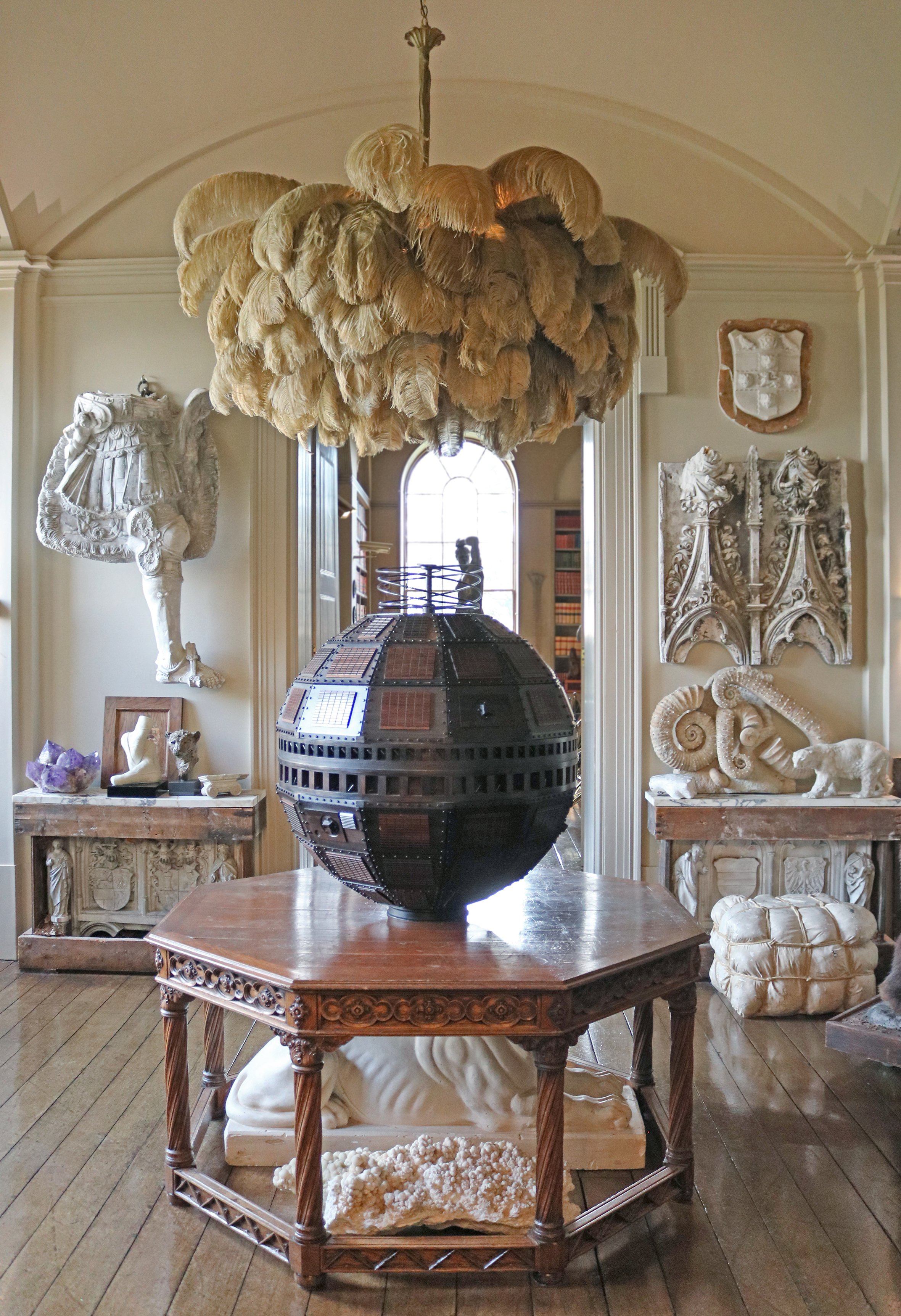 56 Hand-Colored Ostrich Feather Chandelier With Brass Fitting Gold And Silver