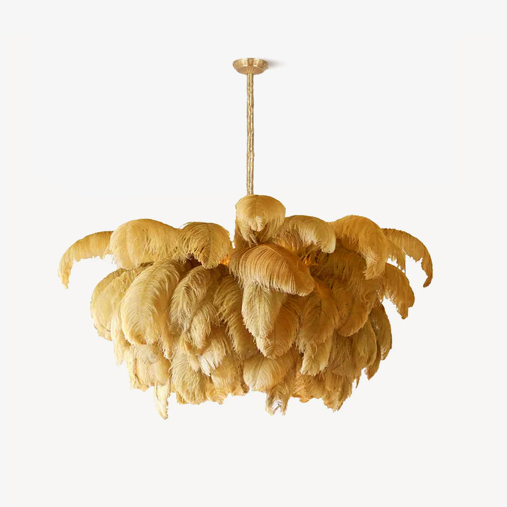 56 Hand-Colored Ostrich Feather Chandelier With Brass Fitting Gold And Silver
