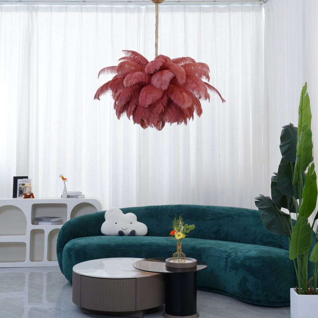 56 Hand-Colored Ostrich Feather Chandelier With Brass Fitting Gold And Silver