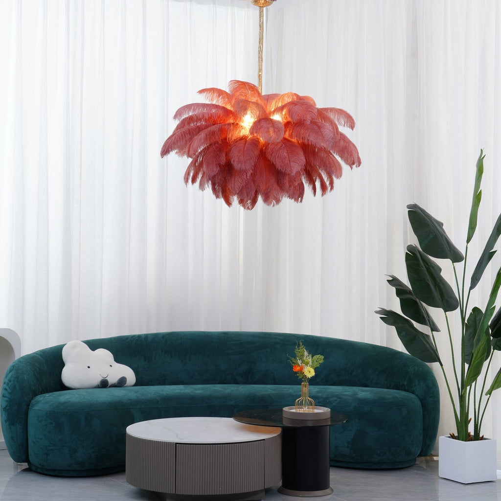 56 Hand-Colored Ostrich Feather Chandelier With Brass Fitting Gold And Silver