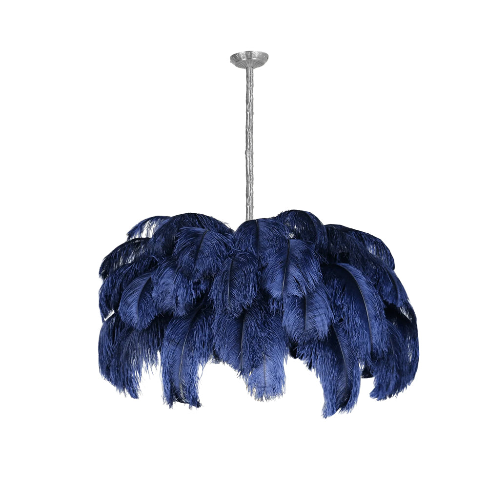56 Hand-Colored Ostrich Feather Chandelier With Brass Fitting Gold And Silver