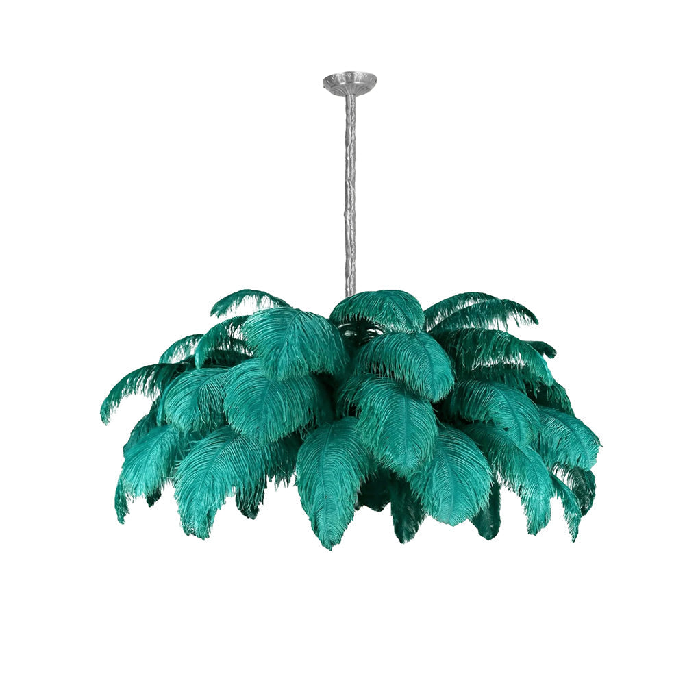 56 Hand-Colored Ostrich Feather Chandelier With Brass Fitting Gold And Silver