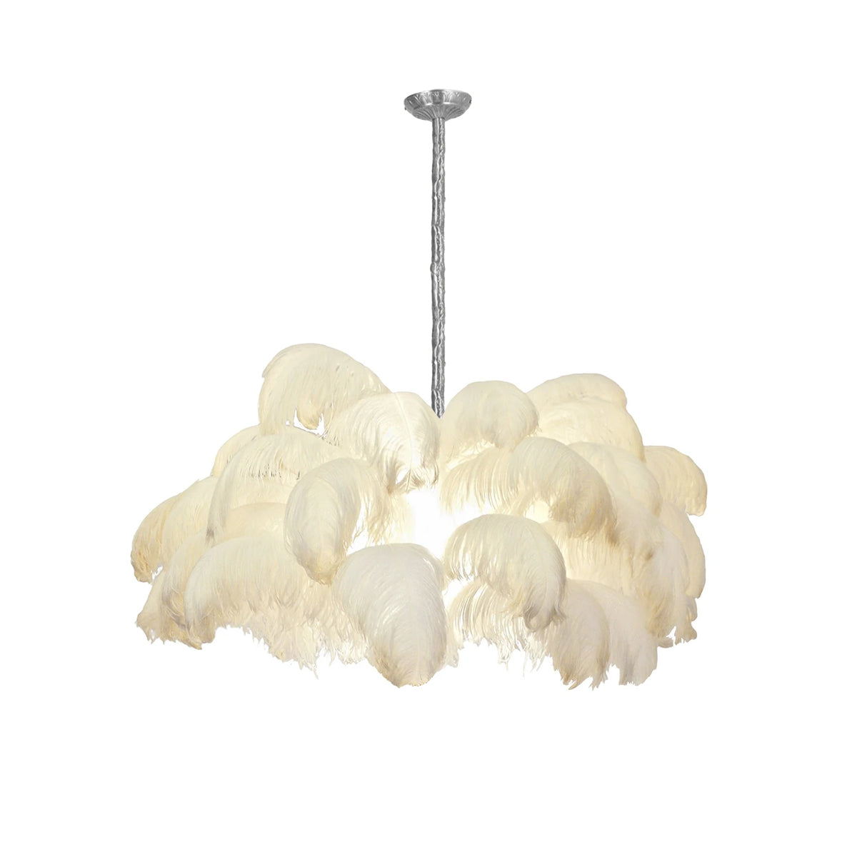 56 Hand-Colored Ostrich Feather Chandelier With Brass Fitting Gold And Silver