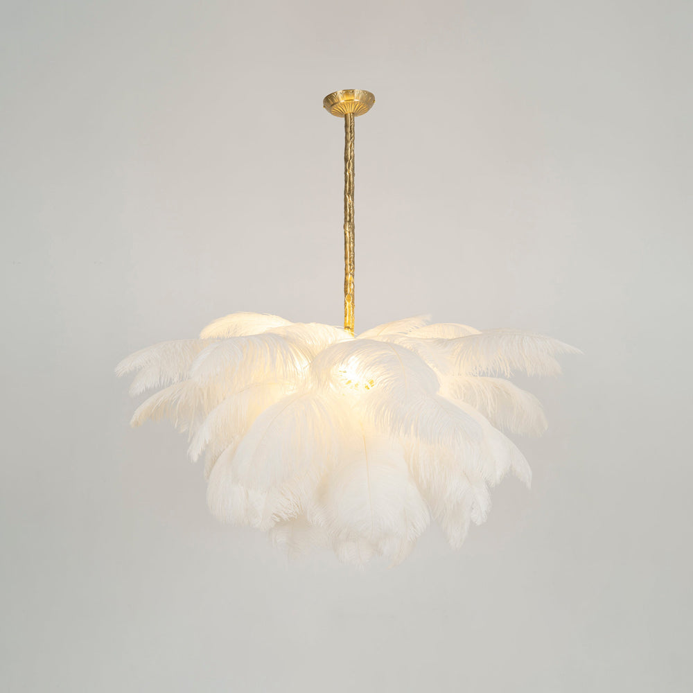 56 Hand-Colored Ostrich Feather Chandelier With Brass Fitting Gold And Silver