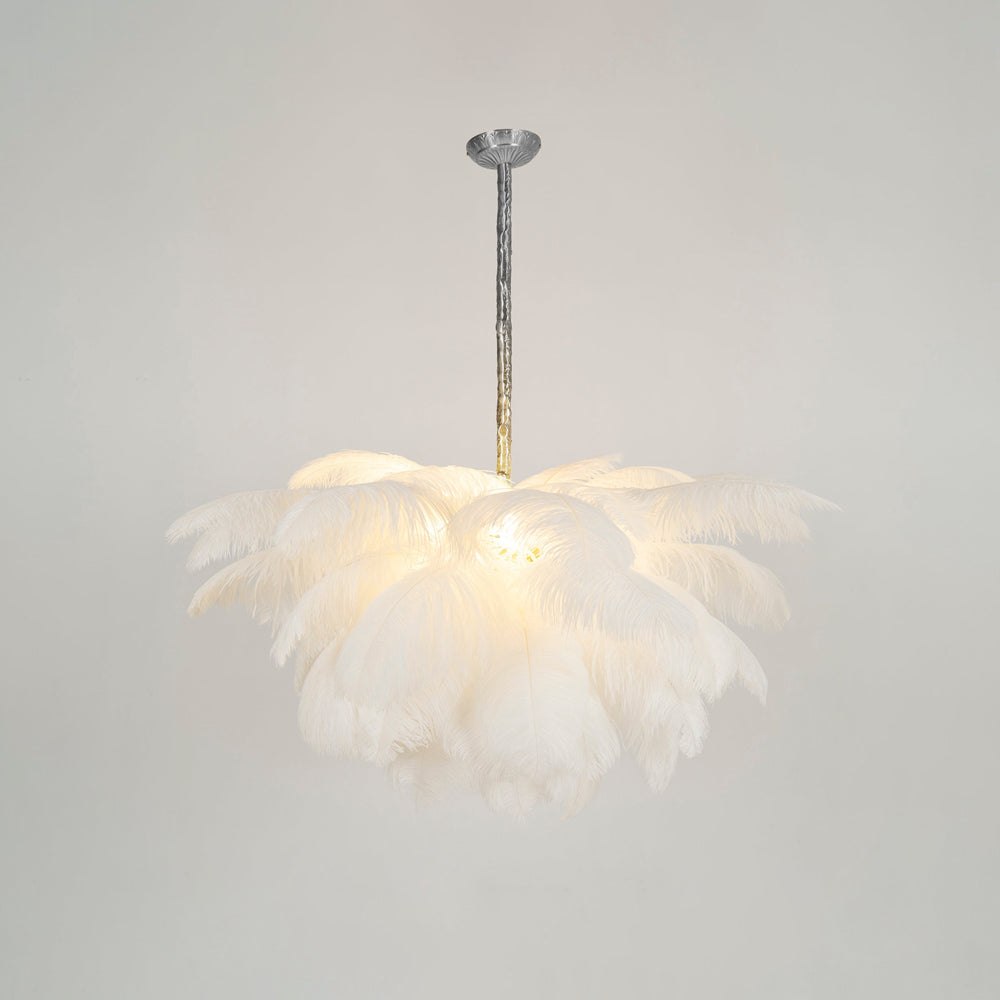56 Hand-Colored Ostrich Feather Chandelier With Brass Fitting Gold And Silver