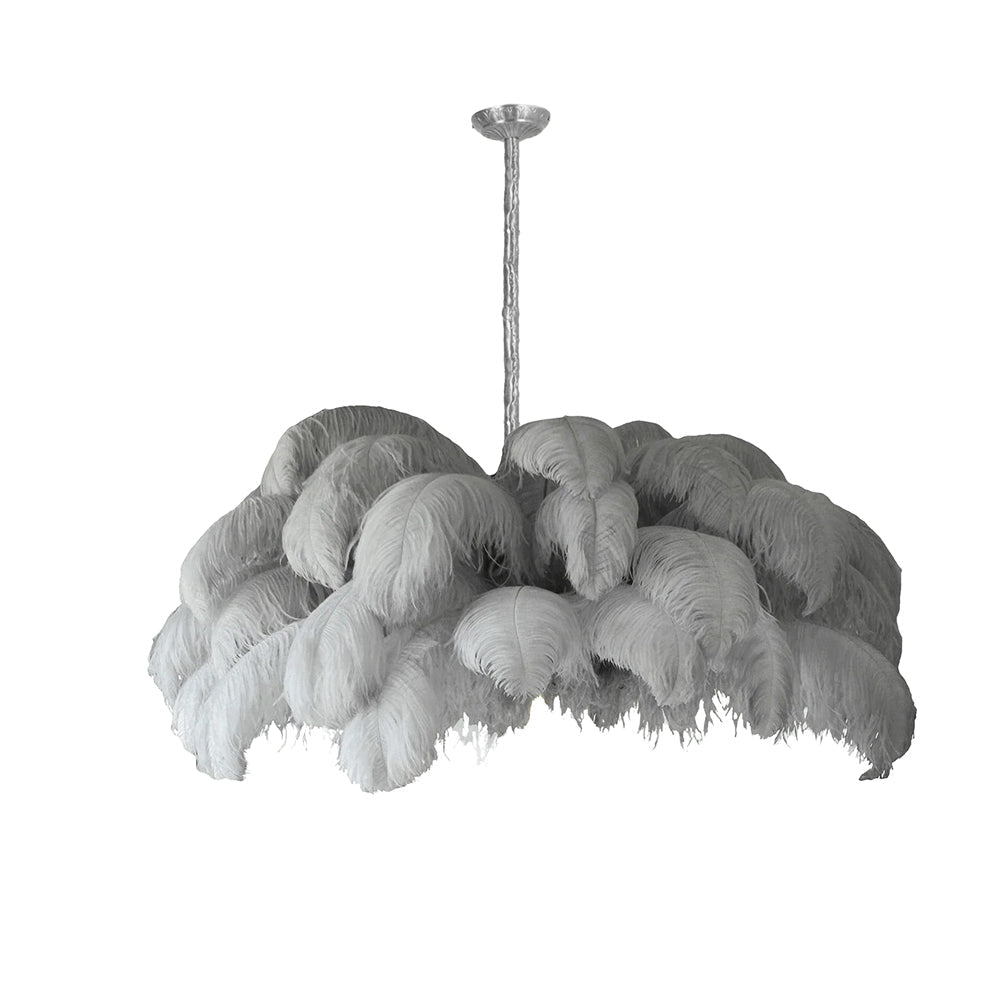 56 Hand-Colored Ostrich Feather Chandelier With Brass Fitting Gold And Silver