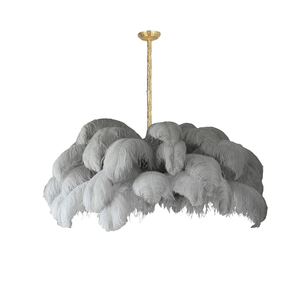 56 Hand-Colored Ostrich Feather Chandelier With Brass Fitting Gold And Silver