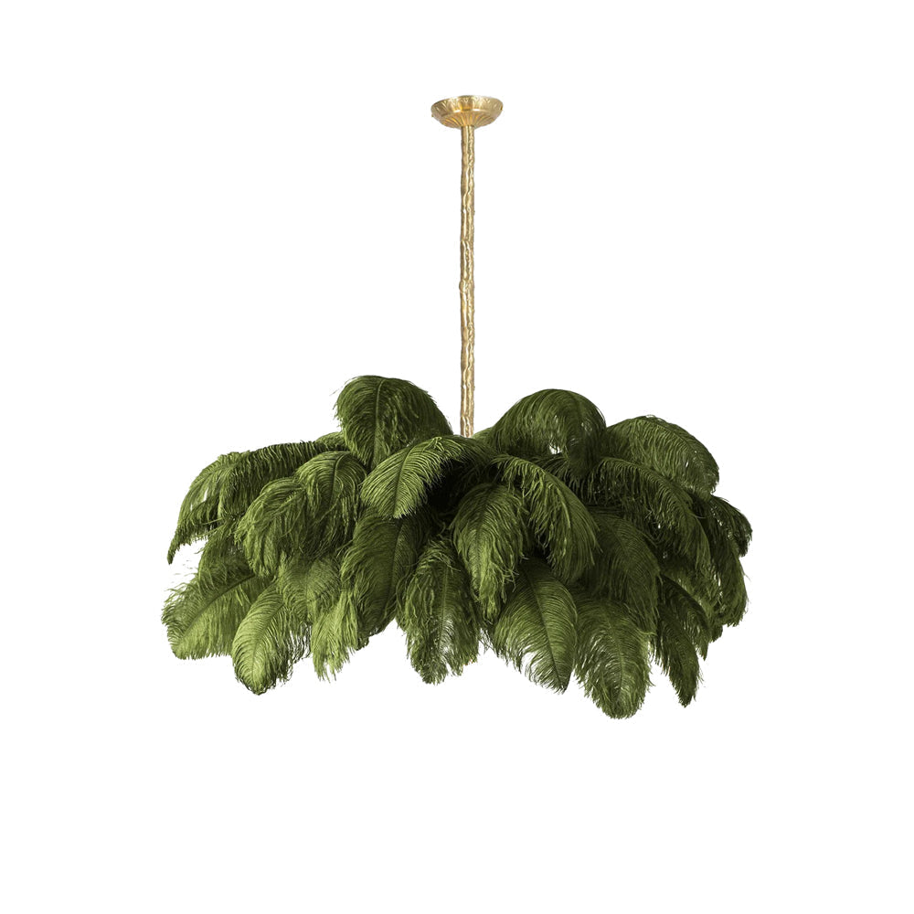 56 Hand-Colored Ostrich Feather Chandelier With Brass Fitting Gold And Silver