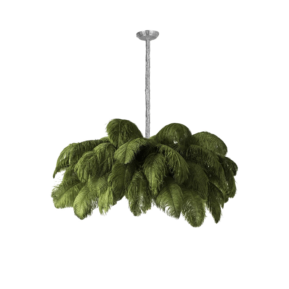56 Hand-Colored Ostrich Feather Chandelier With Brass Fitting Gold And Silver