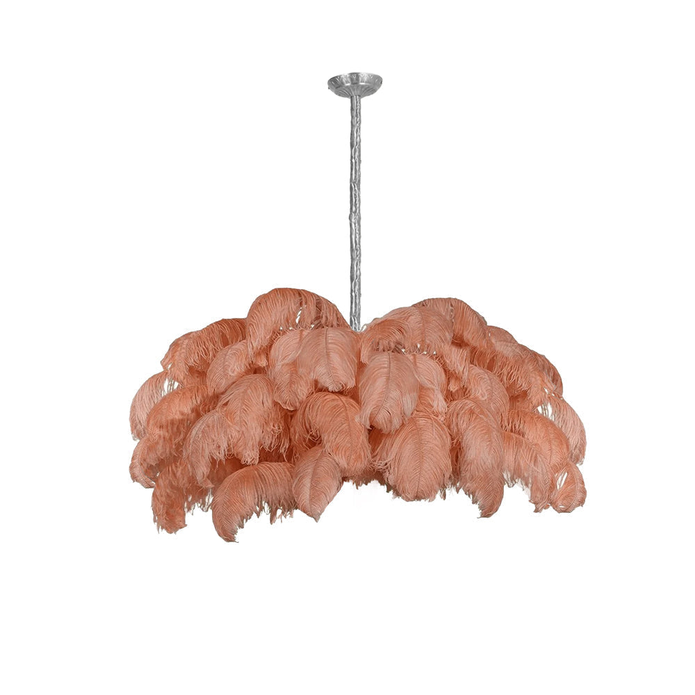 56 Hand-Colored Ostrich Feather Chandelier With Brass Fitting Gold And Silver