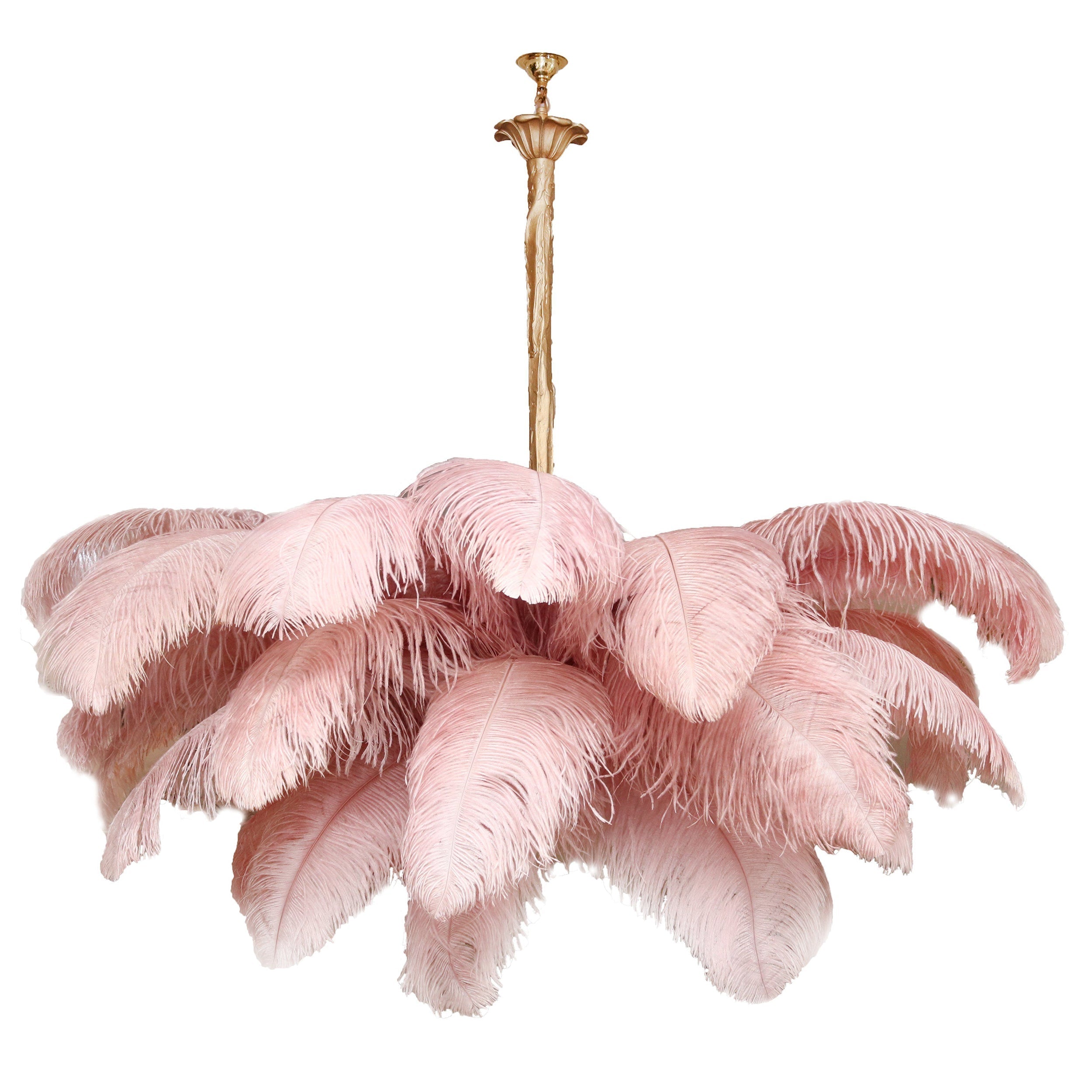 56 Hand-Colored Ostrich Feather Chandelier With Brass Fitting Gold And Silver